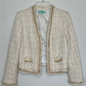 Fresh Twist Elegant Cream Tweed Jacket Statement Piece Office Wear Medium BNC13